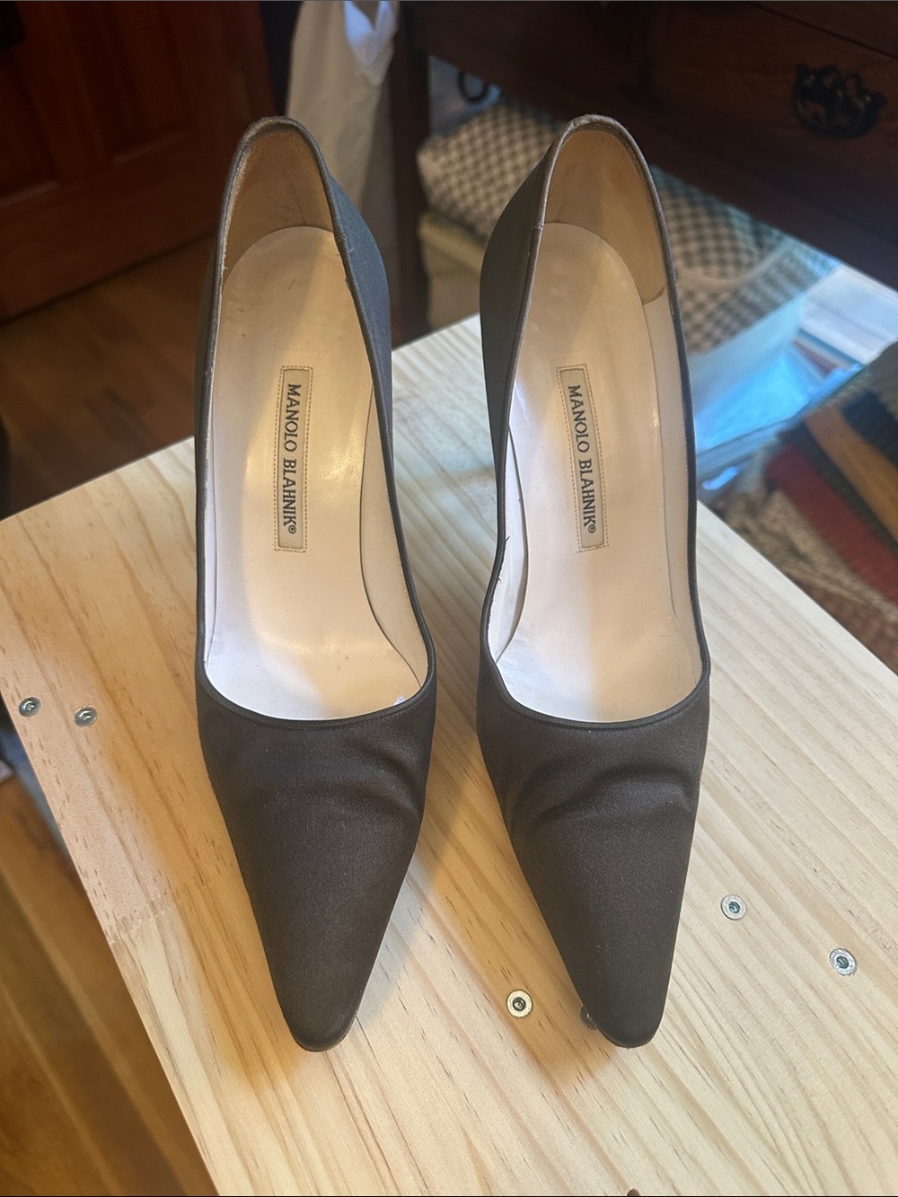 Vintage Manolo Blahnik Satin Pointed Pumps